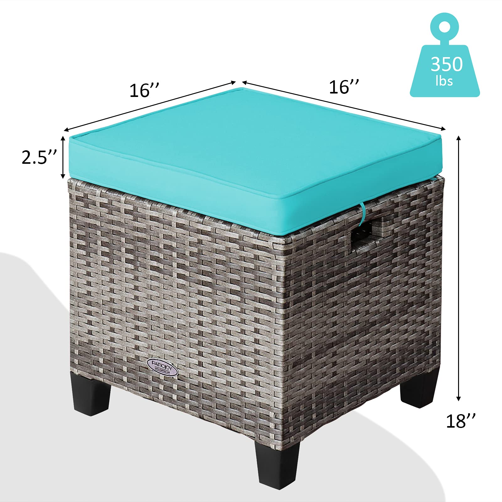 ORALNER Set of 2 Outdoor Ottoman, 16” Wicker Foot Stools, All-Weather Rattan Cube Footstool w/Removable Cushions, Square Footrest Extra Seating for Patio, Porch, Deck, Easy Assembly (Turquoise)