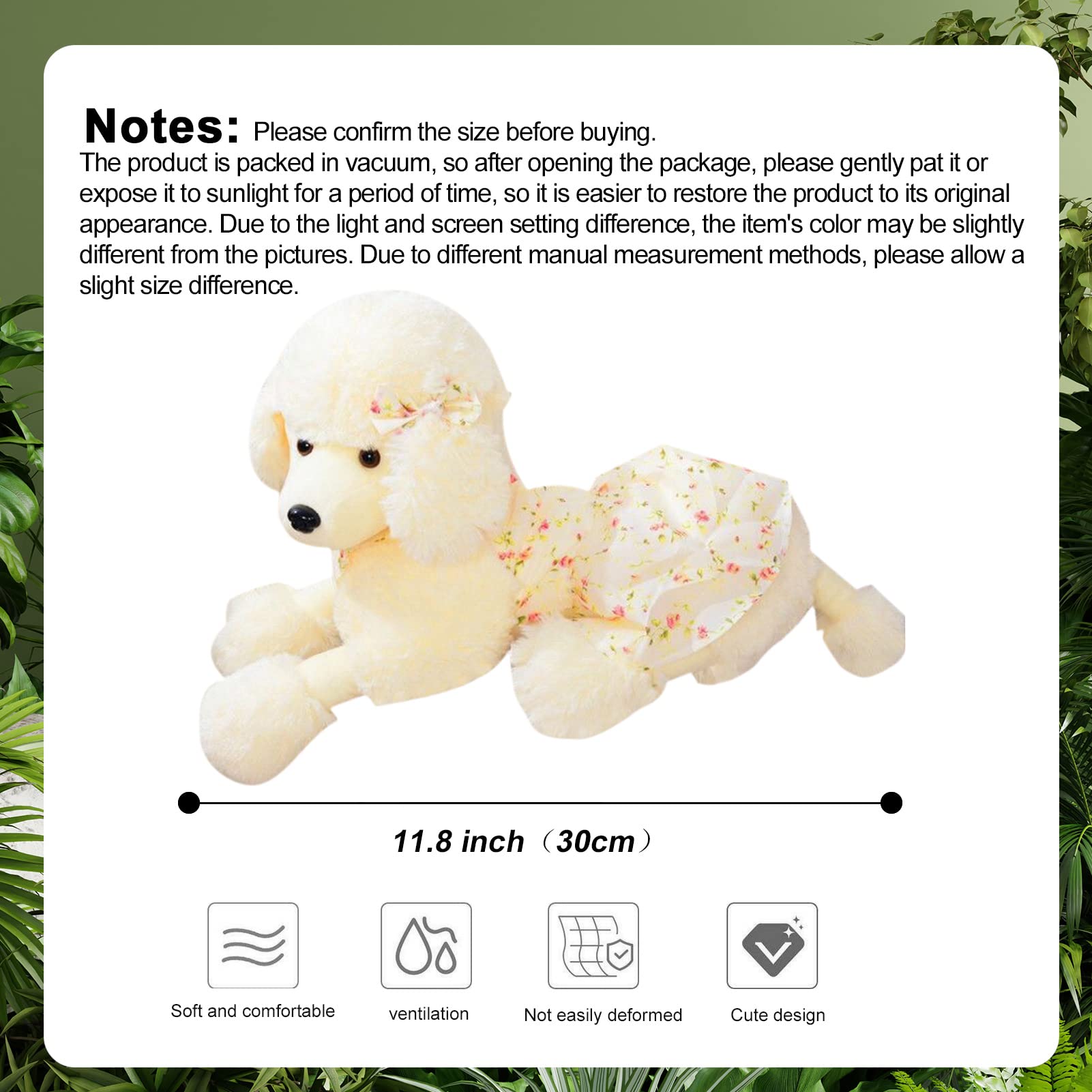 AUCOOMA 11.8" Poodle Stuffed Animal Plush, Dog Plush Toy Puppy Pillow for Kids White