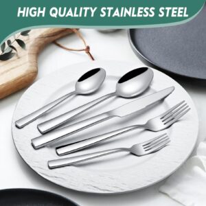 66 Pieces Silverware Flatware Set with Serving Utensils, Stainless Steel Square Cutlery Set for 12, Tableware Cutlery Set Include Knife Fork Spoon Set, Mirror Polished, Dishwasher Safe