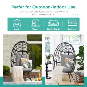 Patiorama Wicker Egg Chair Outdoor Indoor, Rattan Lounge Chair for Outside w/Legs Cushion, Basket Wicker Chair for Bedroom Living Room Front Porch Backyard Garden 350 lbs Capacity (Grey)