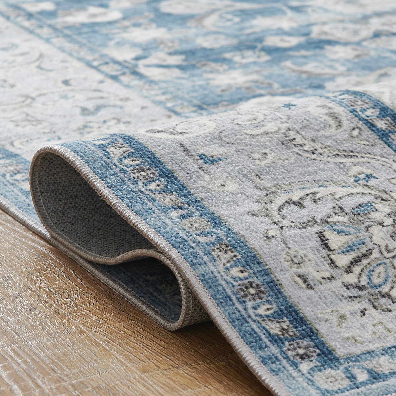 jinchan Runner Rug 2x10 Area Rug Blue Floral Rug Soft Rug Distressed Vintage Retro Rug Indoor Non Slip Carpet Kitchen Living Room Bedroom Dining Room