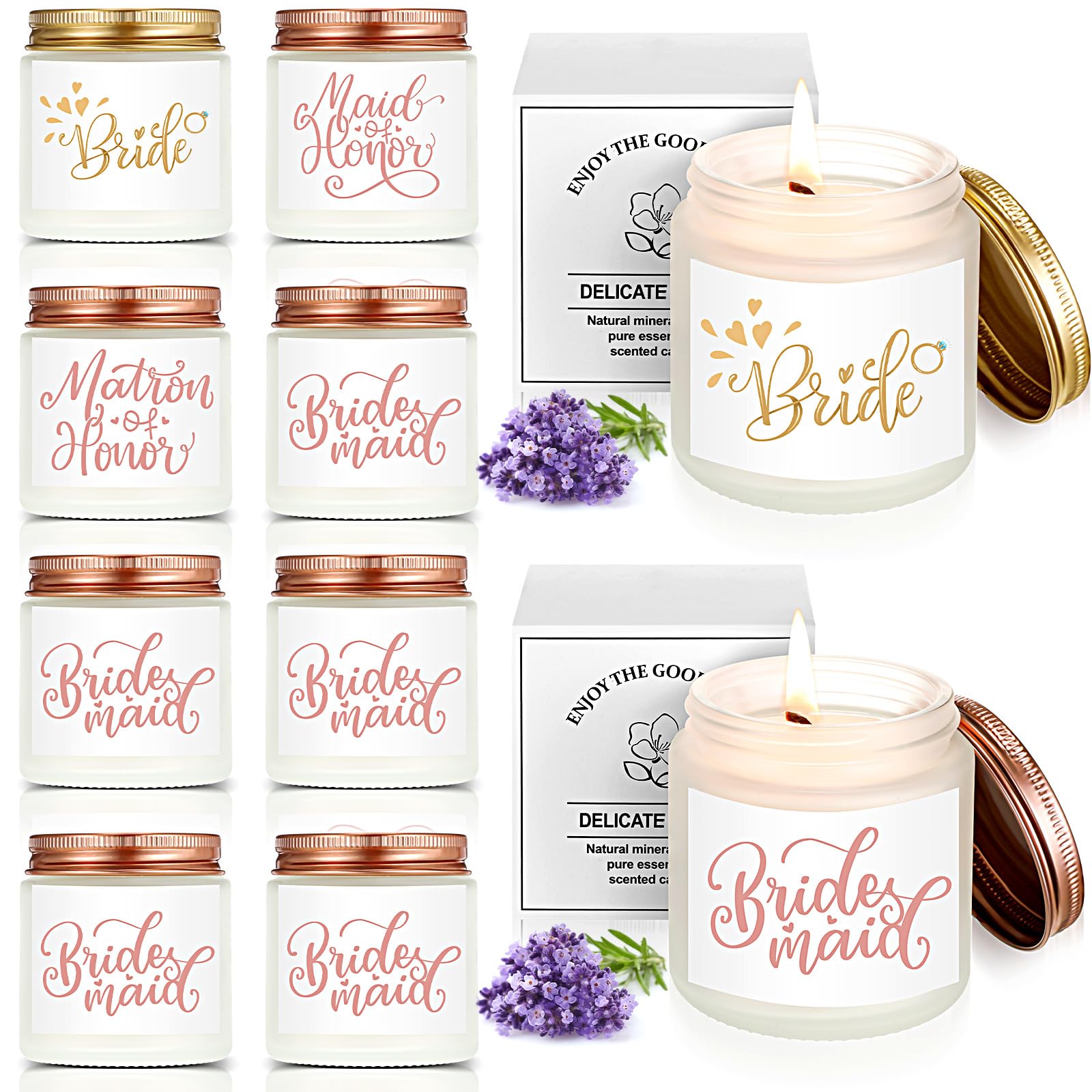 MTLEE 8 Pcs Bridesmaid Gifts Bridesmaid Proposal Candle Jar Lavender Scented Bridal Proposal Gift Natural Soy Wax Candles Matron Maid of Honor Gift Set for Bridal Shower, Wedding, Bachelor Party