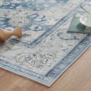 jinchan Runner Rug 2x10 Area Rug Blue Floral Rug Soft Rug Distressed Vintage Retro Rug Indoor Non Slip Carpet Kitchen Living Room Bedroom Dining Room