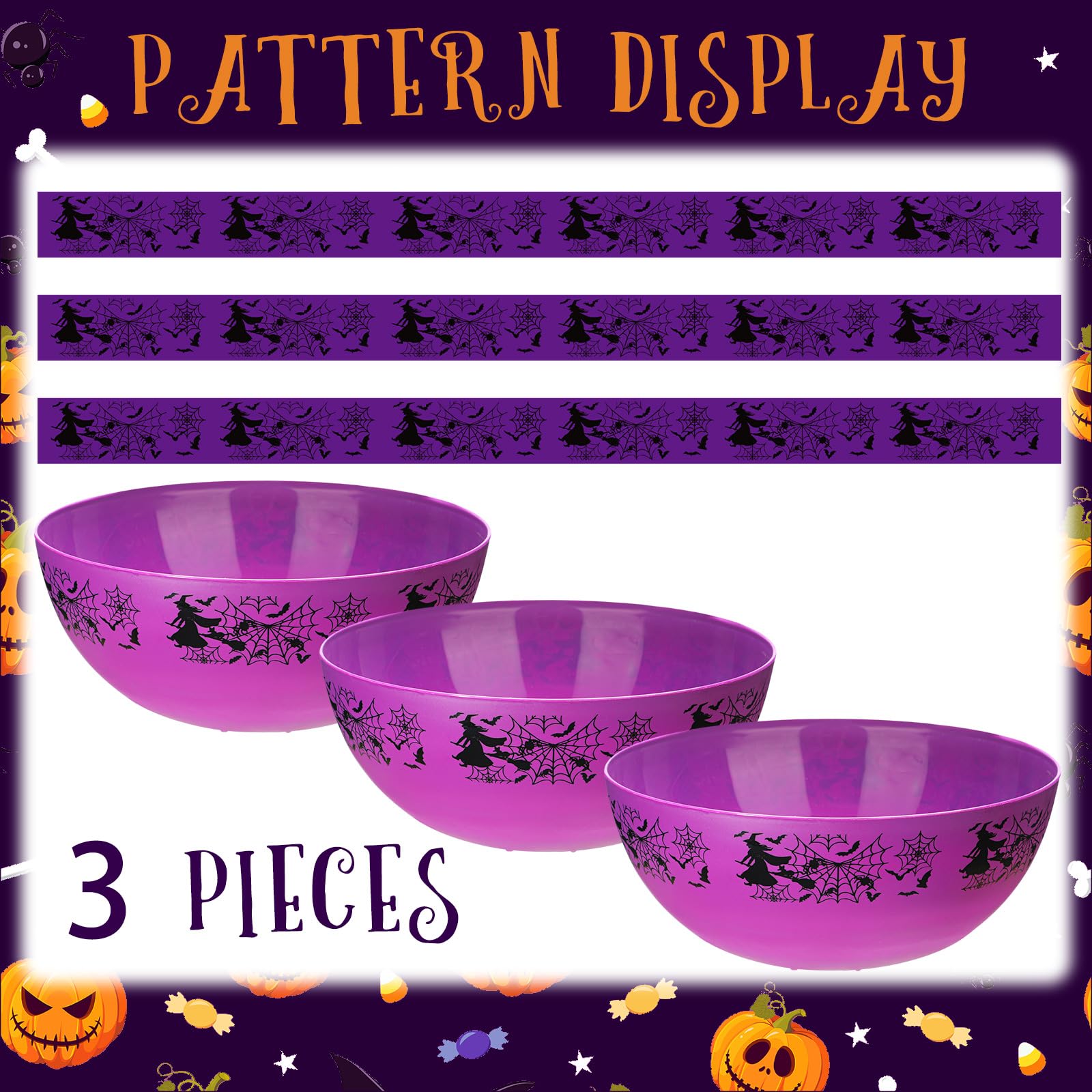 Didaey 3 Pcs Halloween Candy Bowl Halloween Plastic Trick Treat Candy Bowls Halloween Party Supplies Large Halloween Party Plastic Serving Bowl Tableware Halloween Candy Holders (Web)