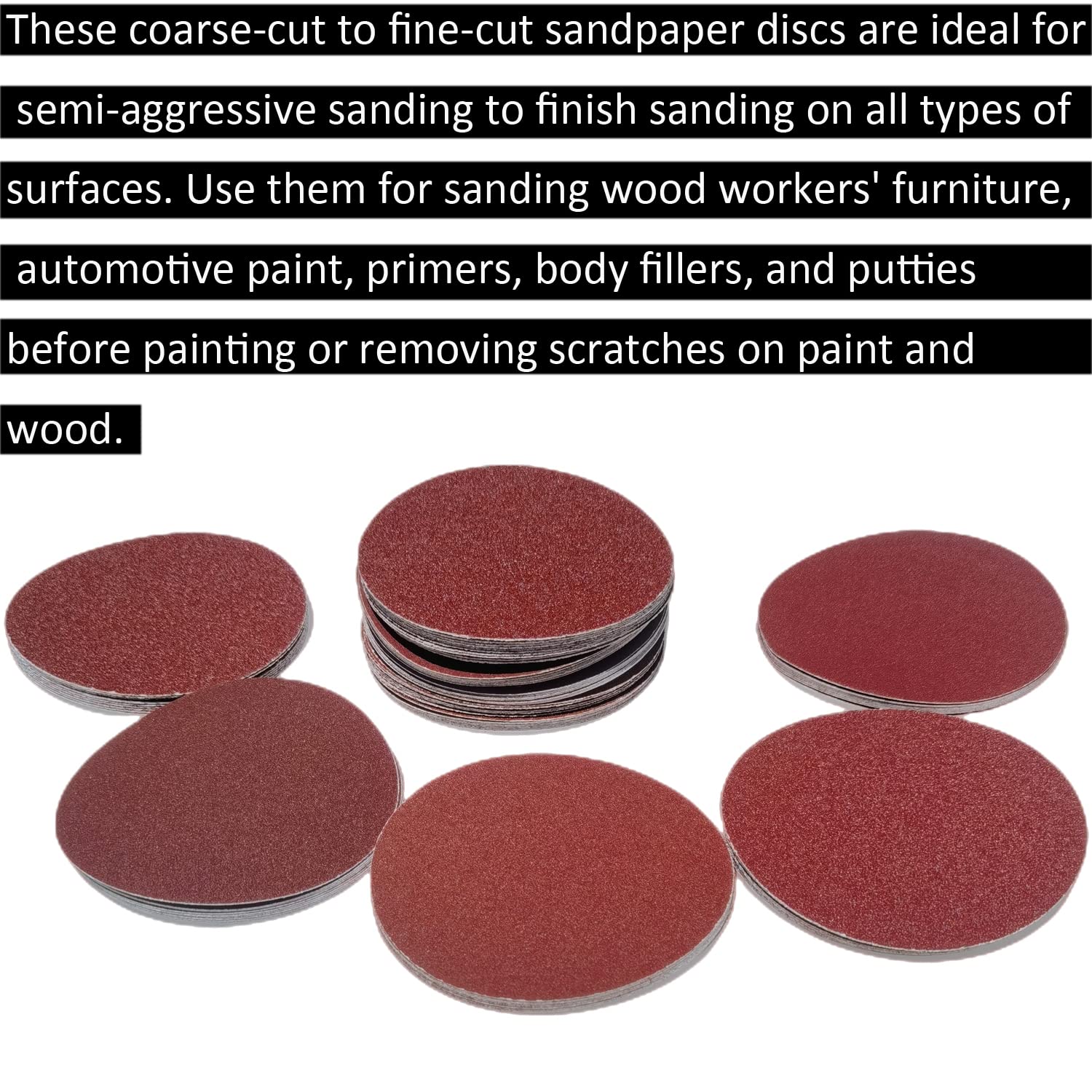 SACKORANGE 100 PCS 6" PSA Sanding Discs -20 Each of 60, 80, 120, 180, 240, Grit- 6 Inch Self Adhesive Stickyback Sandpaper Discs for DA Sander, Sand Automotive Car Paint, Woodworking Wood, Metal