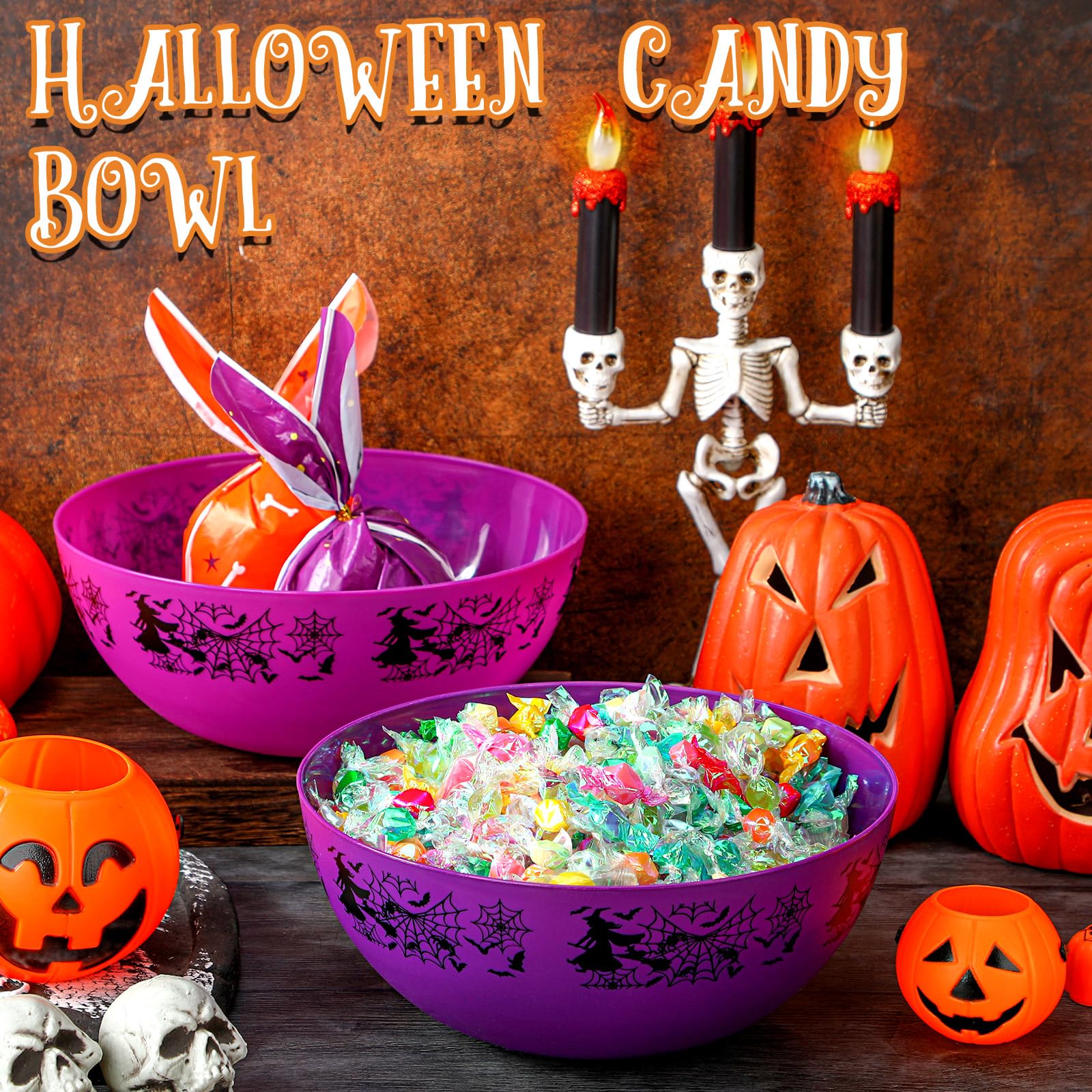 Didaey 3 Pcs Halloween Candy Bowl Halloween Plastic Trick Treat Candy Bowls Halloween Party Supplies Large Halloween Party Plastic Serving Bowl Tableware Halloween Candy Holders (Web)