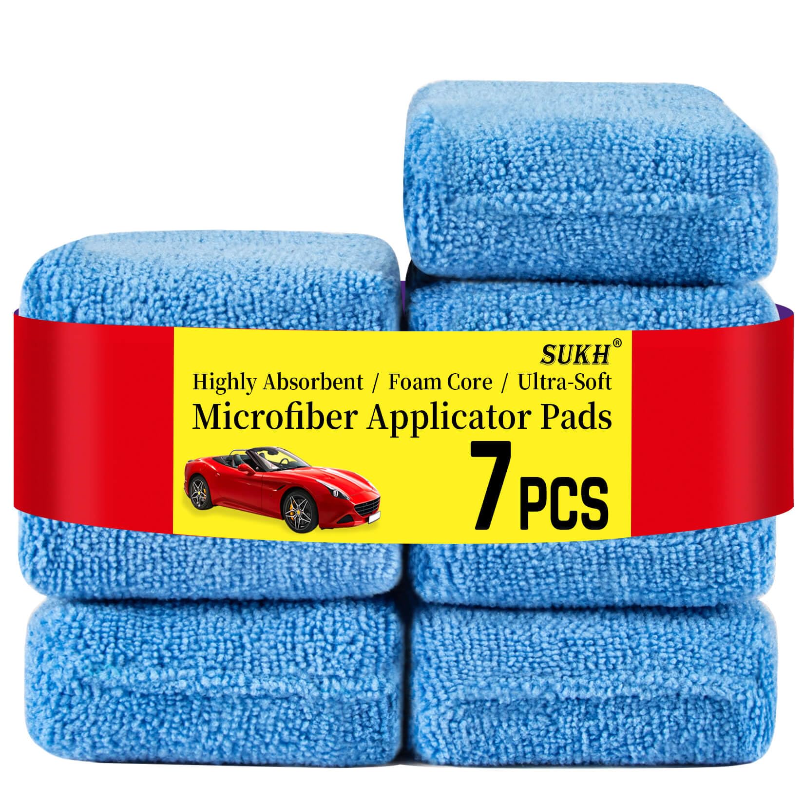 Sukh Microfiber Rectangle Sponge Detailing Pads - Microfiber Wax Foam Applicator Pads for Car Wax Applicator Pad 4.72x3.15 inch 7 Pack-Blue