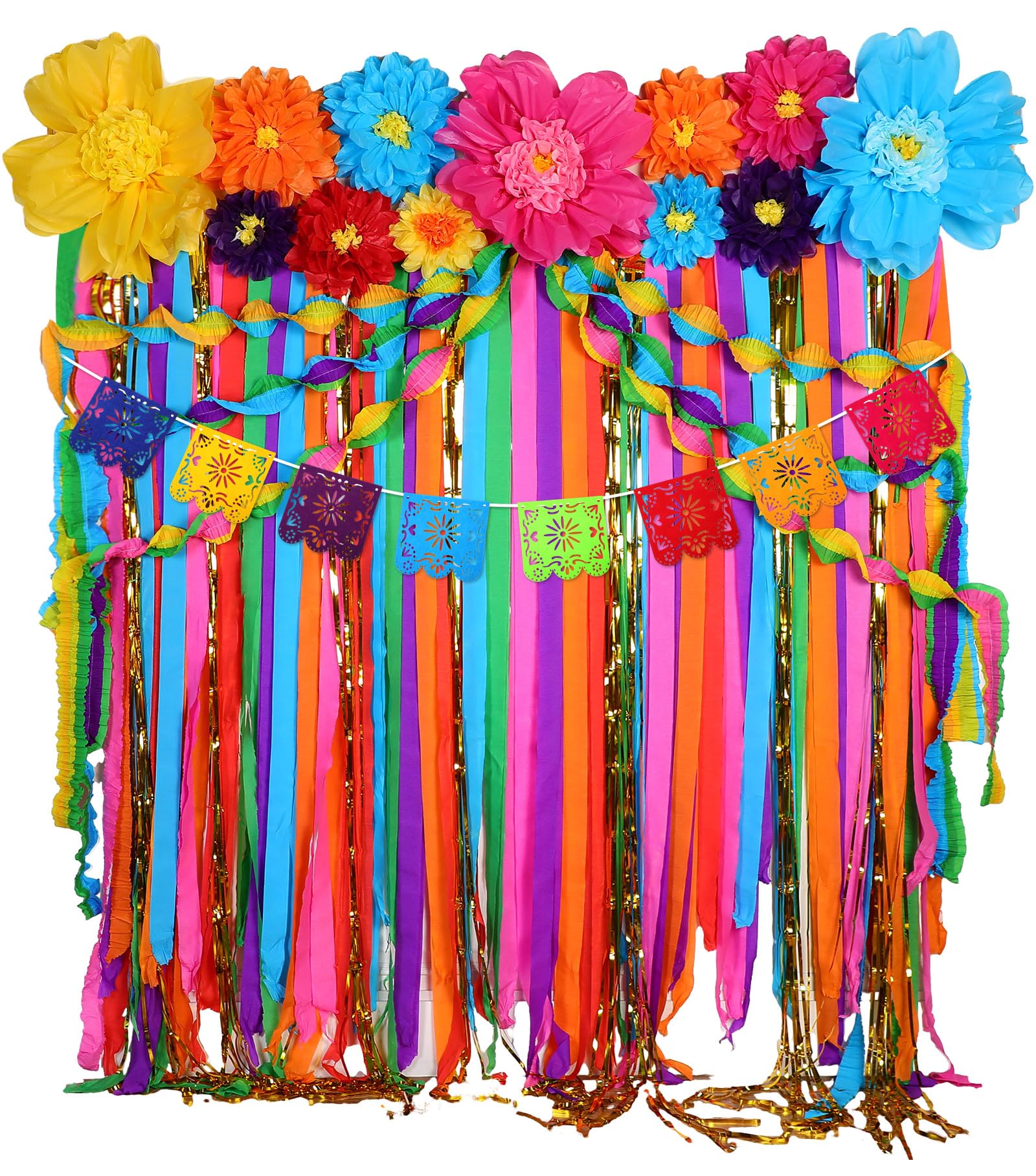 TaoBary 28 Pcs Mexican Party Decorations Set Mexican Paper Flowers Fiesta Ruffled Streamer Backdrop Papel Picado Banner Mexican Party Decorations for Cinco De Mayo Party Decor(Flower)