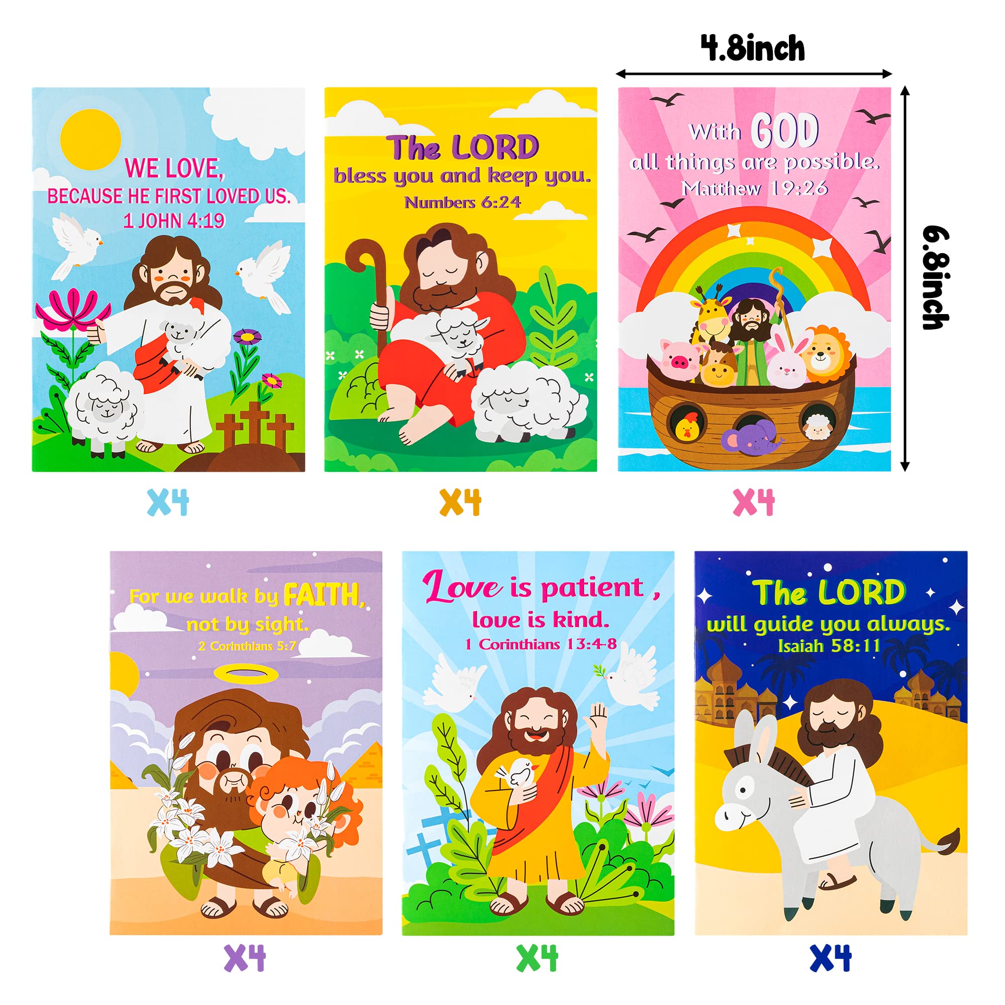 ANGOLIO 24Pcs Christian Religious Coloring Books Bulk for Kids DIY Art Drawing Book for Sunday School Prizes Back to School Classroom Rewards Church Activity Carnival Party Favors, 6 Styles