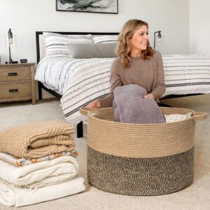 Goodpick Extra Large Wicker Storage Basket, 83L Woven Blanket Storage for Living Room, Round Woven Basket for Clothes, Large Jute Basket, Big Laundry Basket for Pillow, 21.7 x 13.8 inches