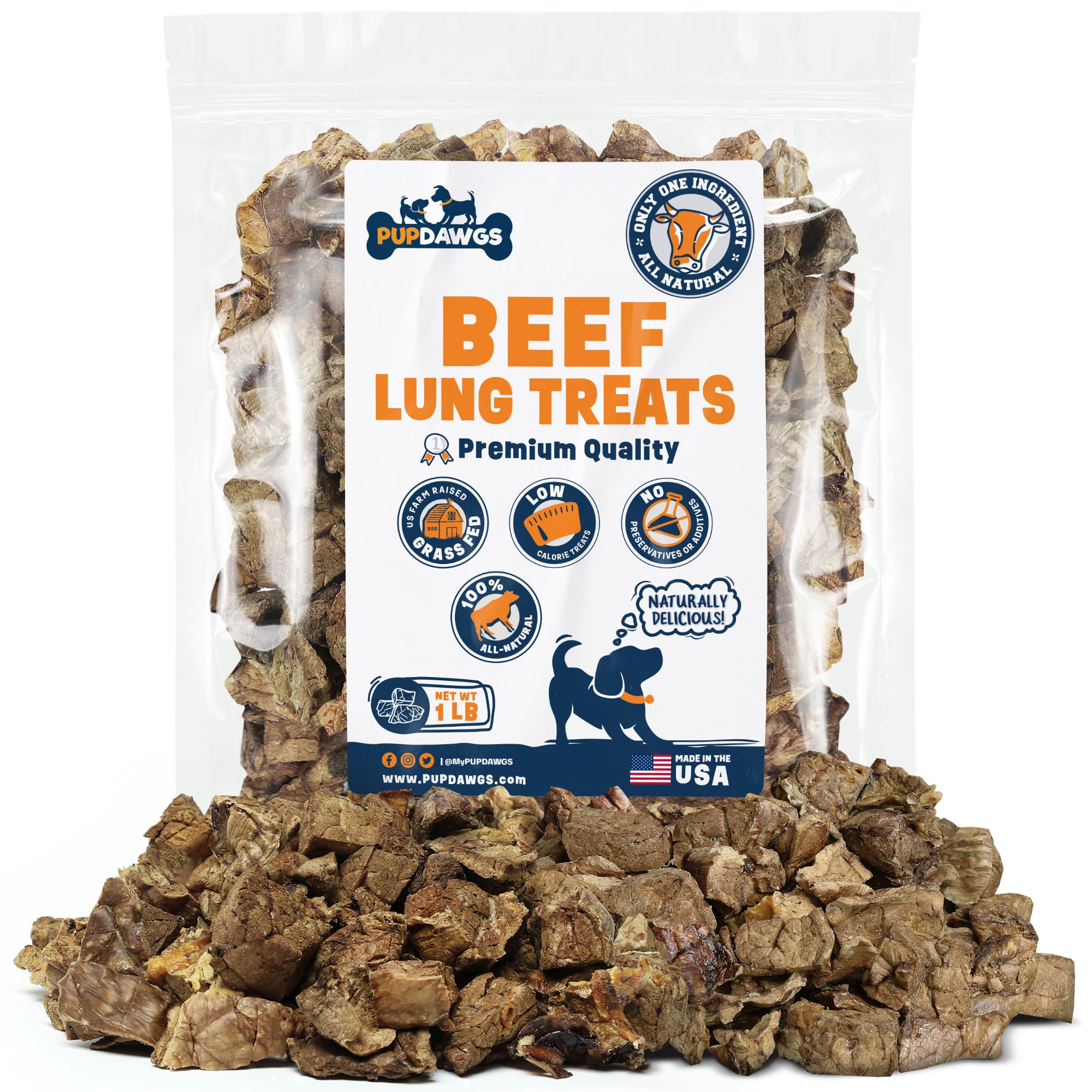 PUPDAWGS Beef Lung Dog Training Treats | Dog Dental Chews | Healthy Dog Treats Training | Low Calorie Dog Treats | Dehydrated Dog Treats Natural | Beef Lung Training Treats for Dogs (16oz Package)