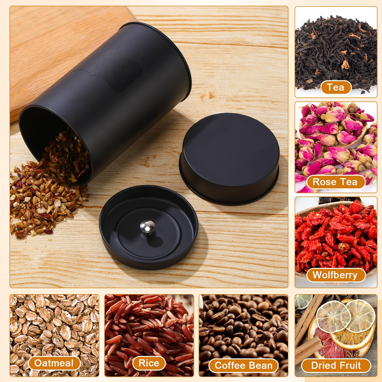 10 Pcs Tea Tin Canister Metal Tea Canister Round Tin Can with Airtight Lid Tea Double Sealed Tea Canisters, with 1 Erasable Chalk Marker and 16 Stickers for Loose Leaf Tea Coffee Sugar, 16 oz