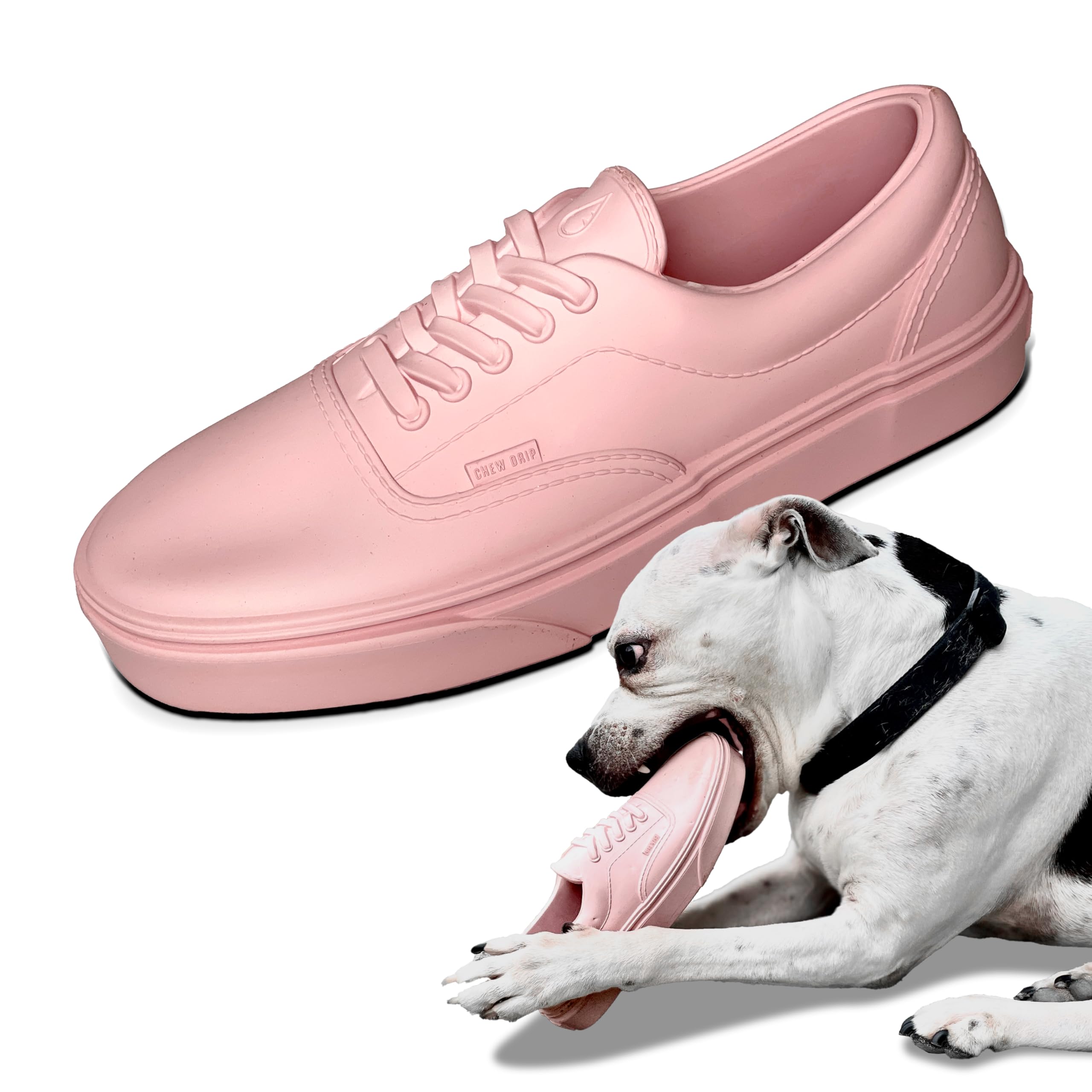 Chew Drip Premium Beef-Flavored Dog Chew Toy, Sneaker Shoe, Large, Natural Rubber, Heavy Duty, Powder Pink