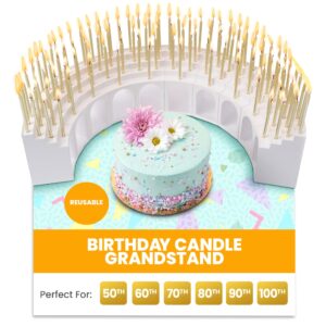 celebration stadium birthday candle holder grandstand, perfect for 50th 60th 70th 75th 80th 90th 100th and all other milestone birthdays, includes 100 gold birthday candles