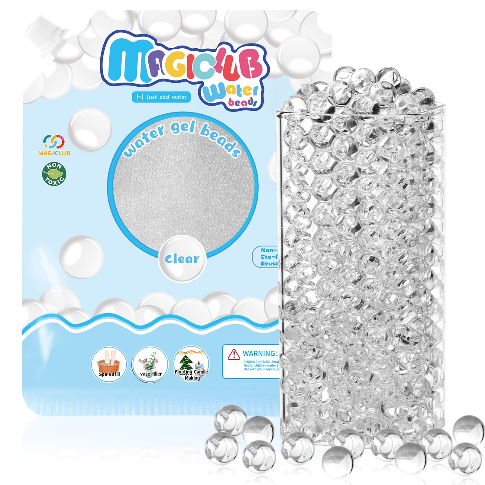 MAGICLUB 120,000 Clear Super Absorbent Polymer Beads, Round, Non-Toxic for Vase Filler, Soilless Planting, Wedding Centerpiece Floral Arrangement