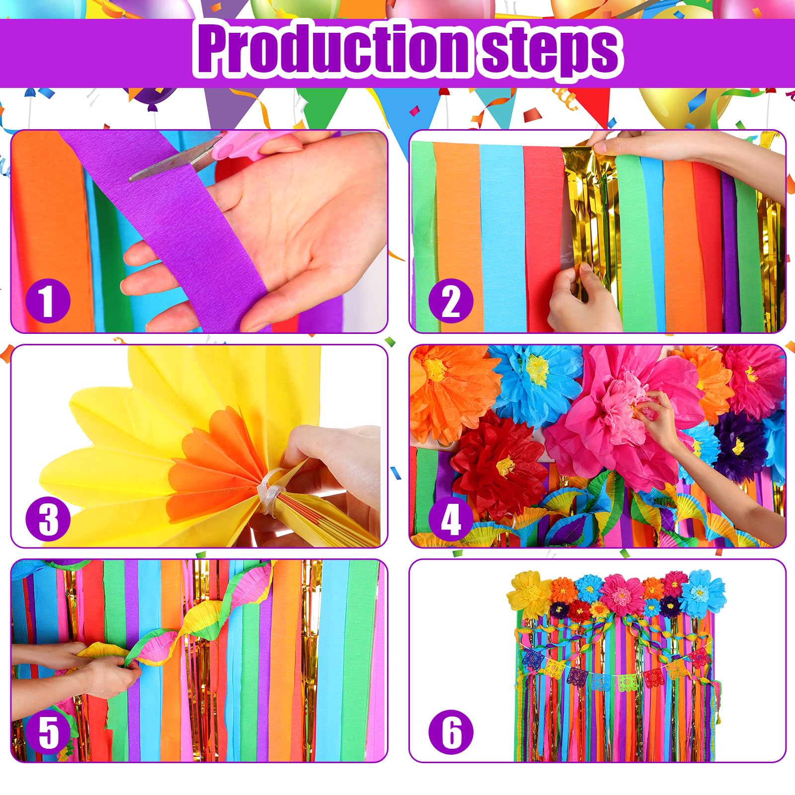 TaoBary 28 Pcs Mexican Party Decorations Set Mexican Paper Flowers Fiesta Ruffled Streamer Backdrop Papel Picado Banner Mexican Party Decorations for Cinco De Mayo Party Decor(Flower)