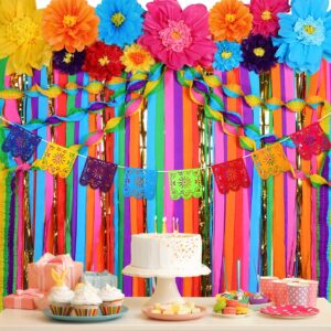 TaoBary 28 Pcs Mexican Party Decorations Set Mexican Paper Flowers Fiesta Ruffled Streamer Backdrop Papel Picado Banner Mexican Party Decorations for Cinco De Mayo Party Decor(Flower)