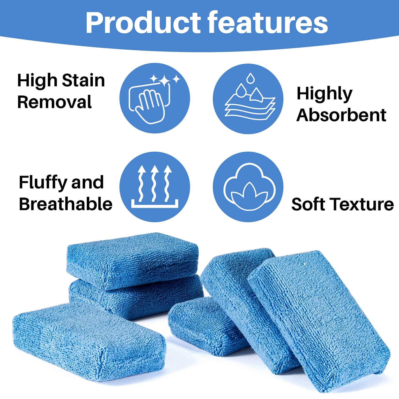 Sukh Microfiber Rectangle Sponge Detailing Pads - Microfiber Wax Foam Applicator Pads for Car Wax Applicator Pad 4.72x3.15 inch 7 Pack-Blue