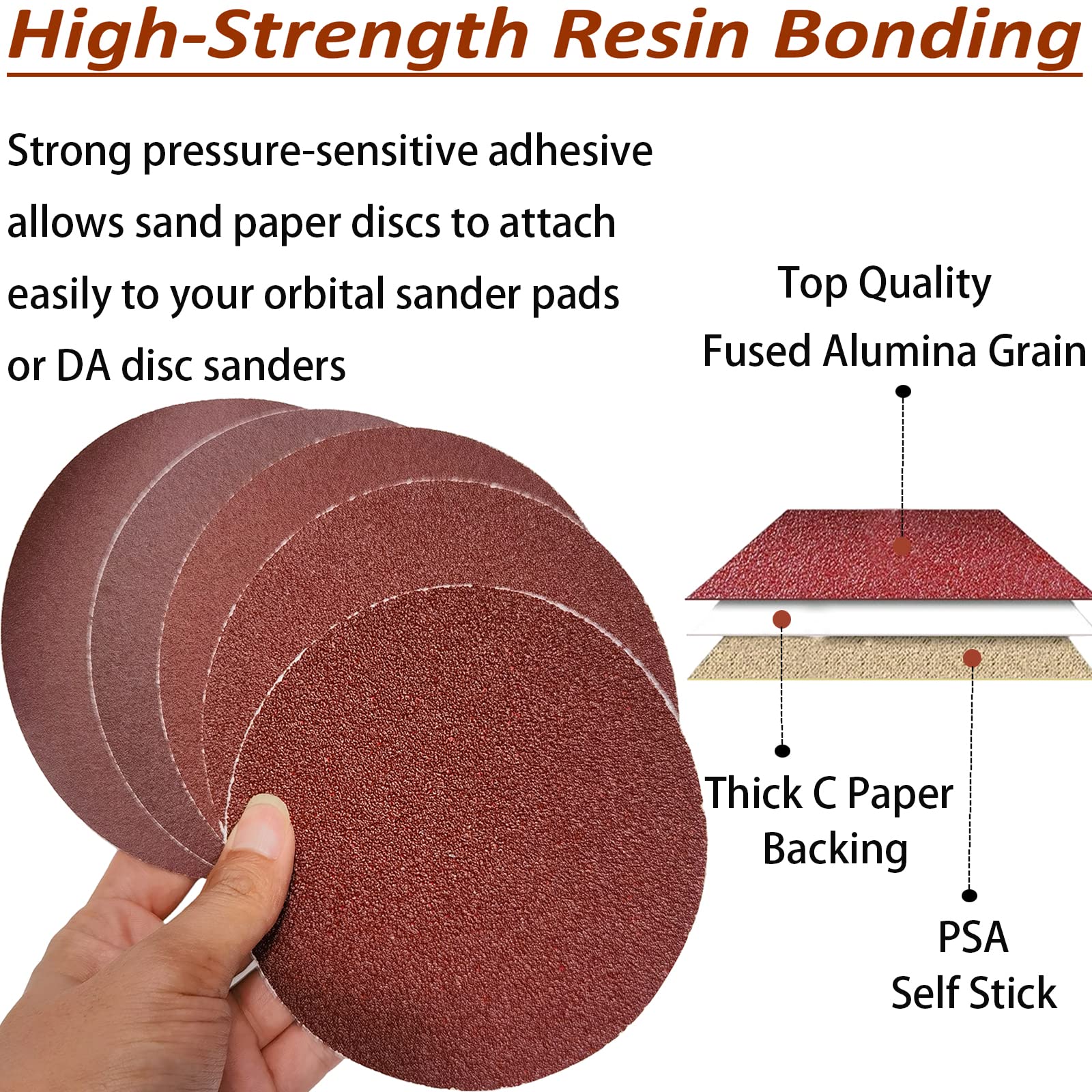 SACKORANGE 100 PCS 6" PSA Sanding Discs -20 Each of 60, 80, 120, 180, 240, Grit- 6 Inch Self Adhesive Stickyback Sandpaper Discs for DA Sander, Sand Automotive Car Paint, Woodworking Wood, Metal