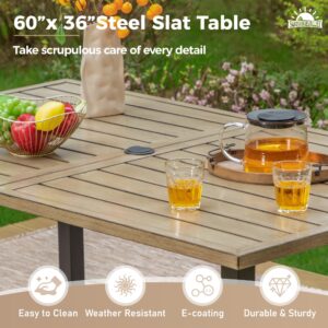 SUNSHINE VALLEY 60" x 36" x 29"Patio Dining Table,Rectangular Outdoor Dining Table with Teak Color Table Top,Steel Frame with Umbrella Hole for Garden Backyard Lawn Yard Furniture.