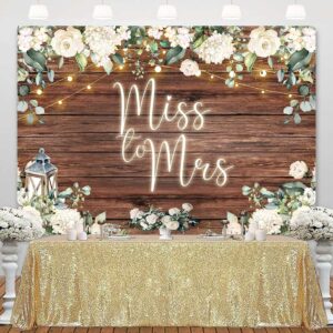 Sensfun Miss to Mrs Bridal Shower Backdrop Rustic White Floral Wooden Wedding Photography Background Vinyl Engagement Party Cake Table Decorations Banner Photo Booth 7x5ft