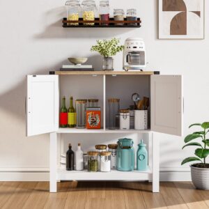 Mufico Console Table Coffee Bar Cabinet Sofa Table,31.5 L x 13.8 D x 34.65 H,Entryway Table with 2 Storage Cabinets, Farmhouse Buffet Sideboard for Kitchen, Foyer,Hallway (White)