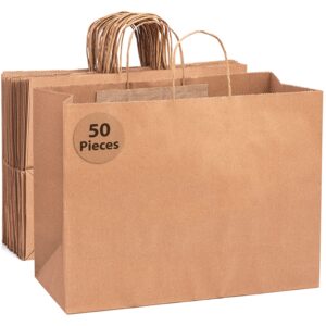 bilinny brown paper bags with handles - large gift bags with handles - 16x6x12 inches - 50 pack kraft paper bags - paper grocery bags - paper bags for small business - paper shopping bags with handles