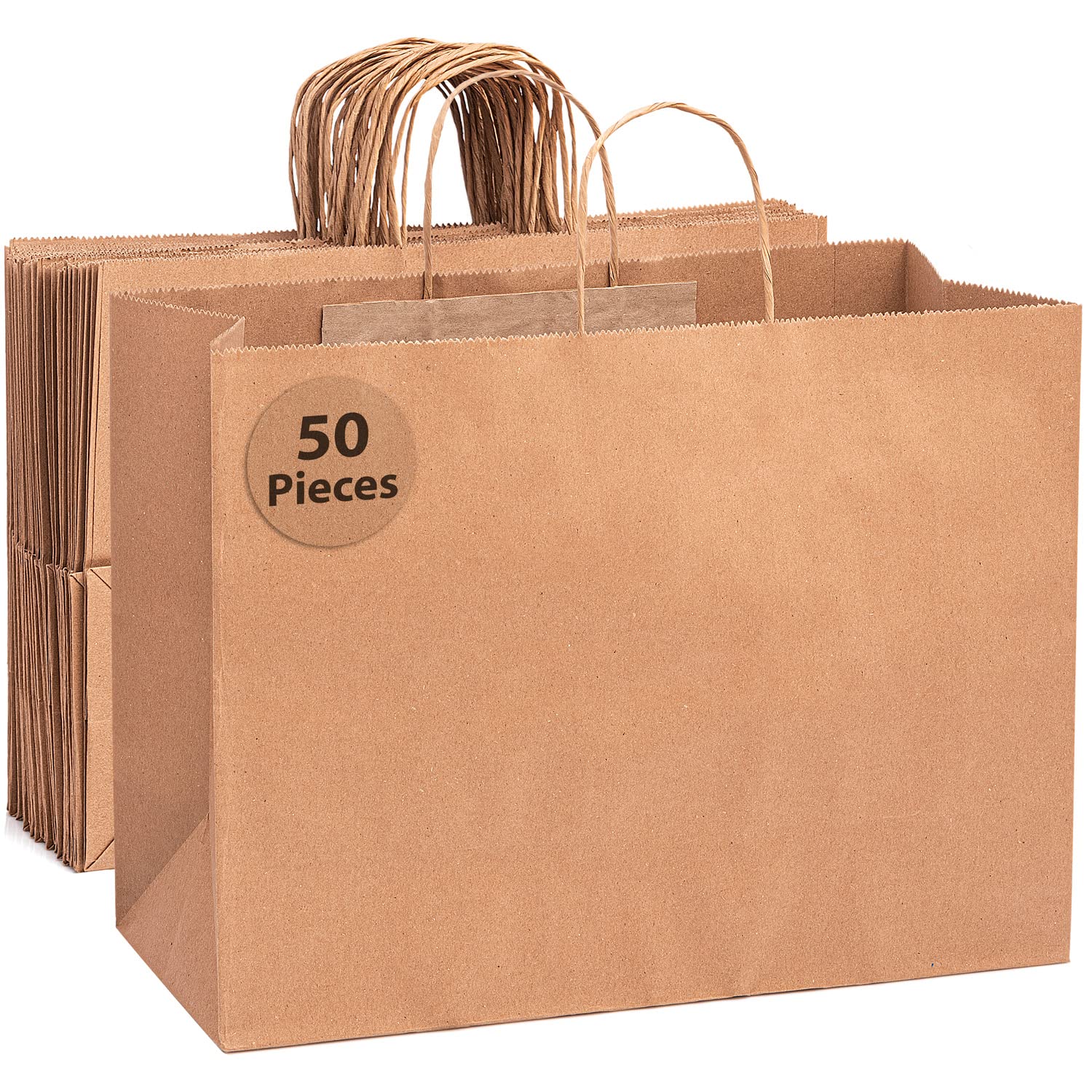 Bilinny Brown Paper Bags with Handles - Large Gift Bags with Handles - 16x6x12 Inches - 50 Pack Kraft Paper Bags - Paper Grocery Bags - Paper Bags for Small Business - Paper Shopping Bags with Handles