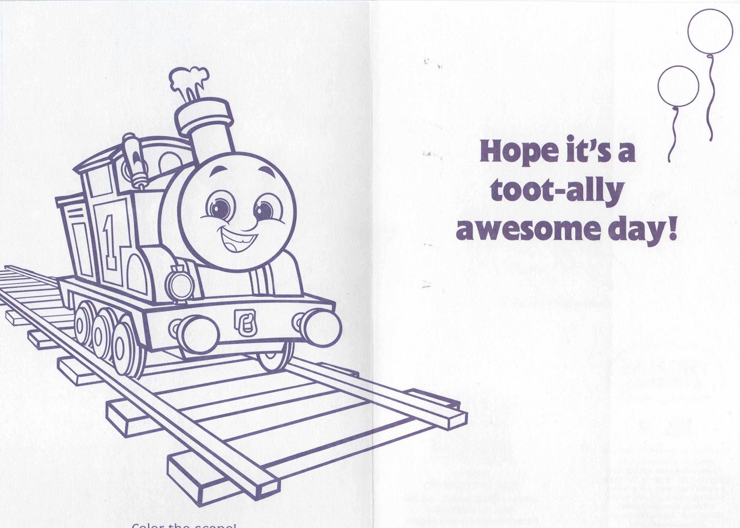 Thomas the Train Coloring Birthday Card Features: Thomas and Kana All Aboard!