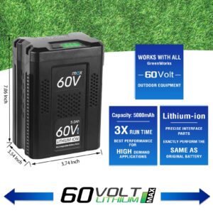 JIALIPOK 60V 5.0Ah Replacement for Greenworks Pro 60V Battery Max Lithium Ion LB60A00 LB60A01 LB60A02 LB60A03(Not for Kobalt&Powerworks)