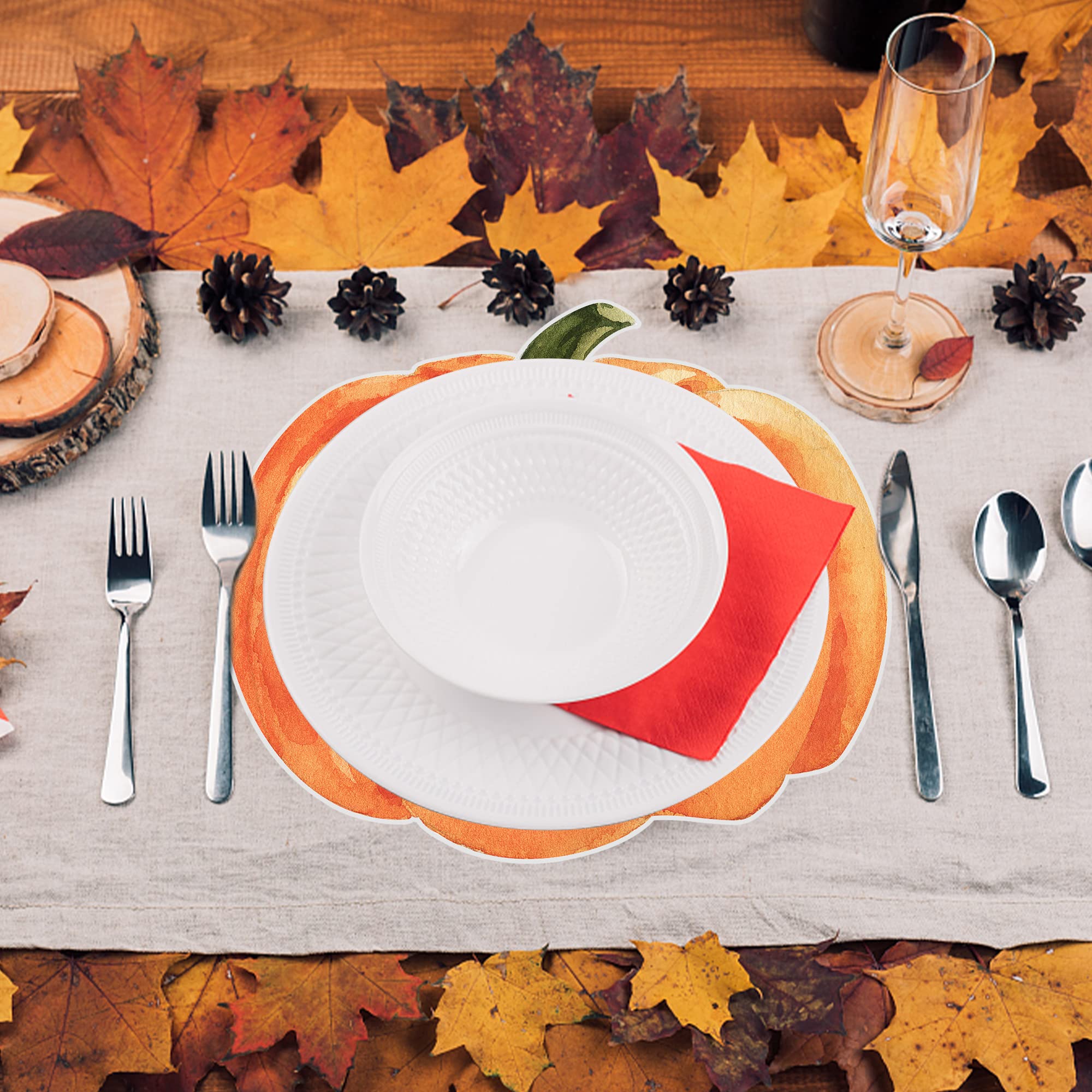 30 PCS Pumpkin Paper Place Mats Fall Disposable Table Placemats Thanksgiving Autumn Party Tablemats Orange Paper Table Mats for Harvest Halloween Holiday Table Decor Kitchen Home 12.6 x 11.3 inch