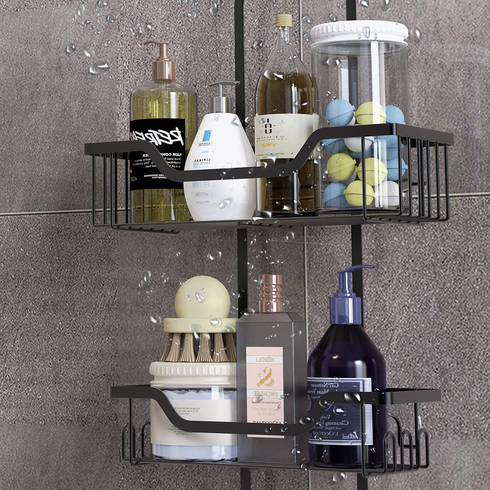 KLEVERISE Shower Caddy Over Shower Head Bathroom Hanging Shower Organizer, Shower Storage Rack Basket with Hooks for Razor and Sponge Rustproof