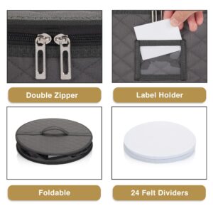 2 Pack 6" Small Plate Storage Case - China Storage Container - Stackable With Padded Interior to Store Dinnerware Dishes - 24 Felt Dividers Included - Gray - Great for Saucers and Small Bowls