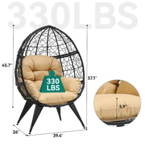 YITAHOME Egg Chair Wicker Outdoor Indoor Oversized Large Lounger with Stand Adjustable Leveling Feet Cushion Egg Basket Chair 350lbs Capacity for Patio, Garden Backyard Balcony, Beige