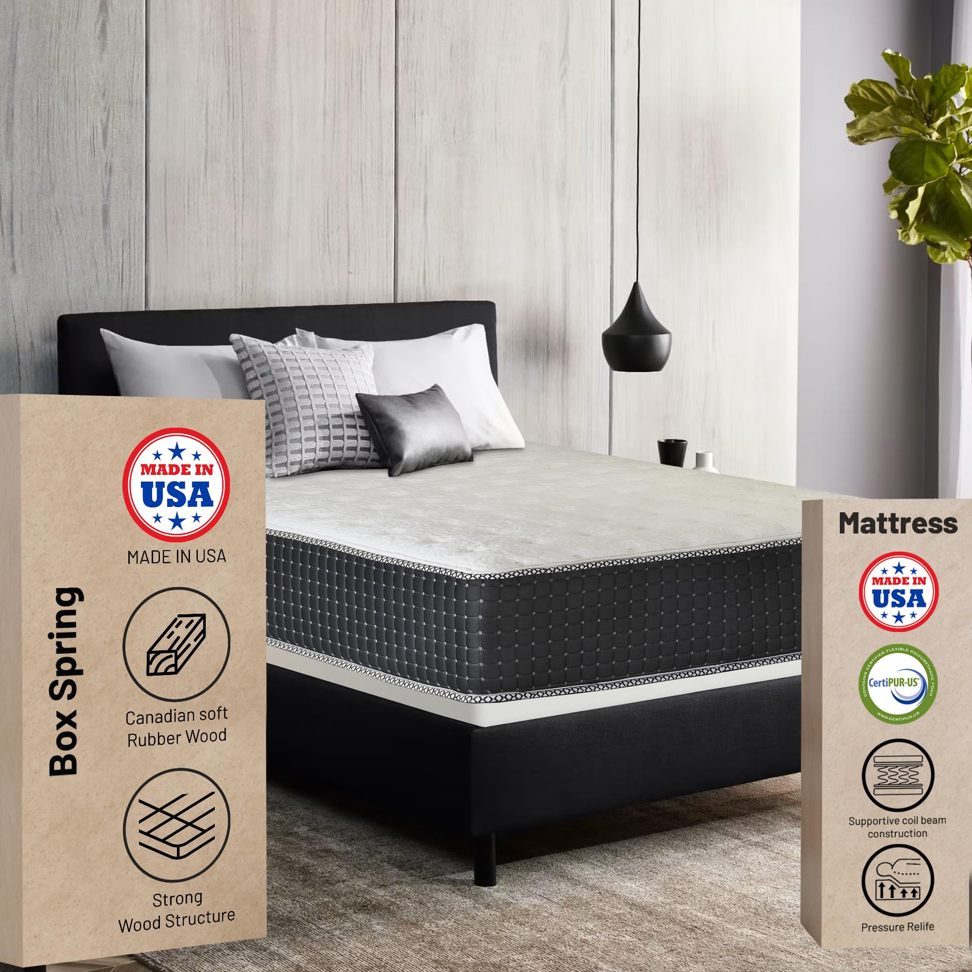 Greaton 14" Soft Foam Encased Hybrid Mattress with 8" Box Spring, Perfect Body Supporting Pocket Coils for Utmost Comfort, Luxurious Mattresses for Relaxing Sleep, Full XL