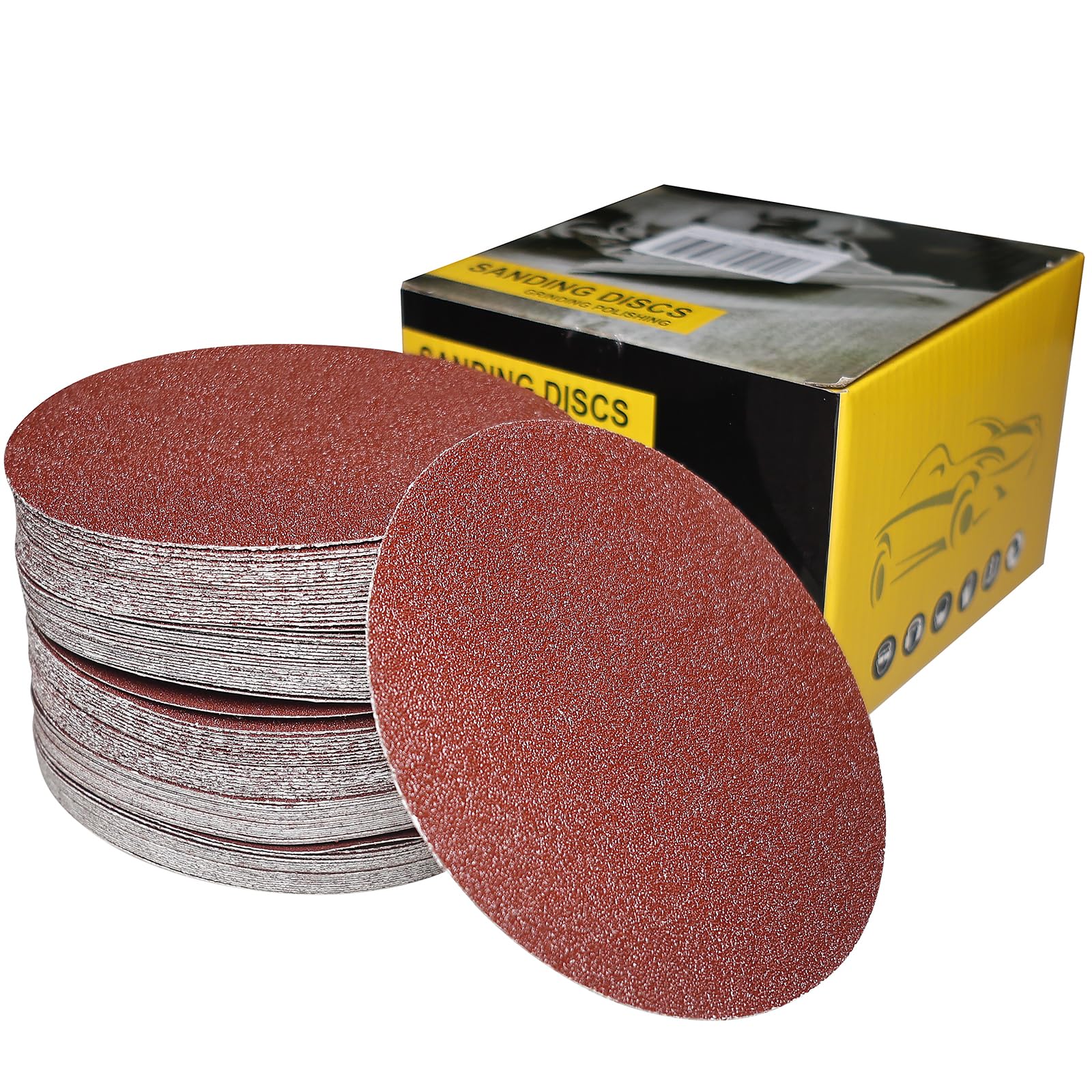 SACKORANGE 100 PCS 6" PSA Sanding Discs -20 Each of 60, 80, 120, 180, 240, Grit- 6 Inch Self Adhesive Stickyback Sandpaper Discs for DA Sander, Sand Automotive Car Paint, Woodworking Wood, Metal