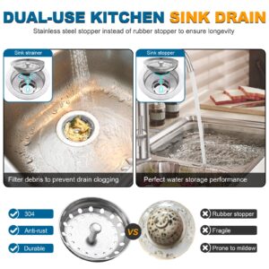 BOTEMY Stainless Steel Sink Drain Strainer Kit 3-1/2 inch Kitchen Drain Assembly with Metal Center Knob Basket Stopper Replacement for Standard Kitchen Sinks, Brushed