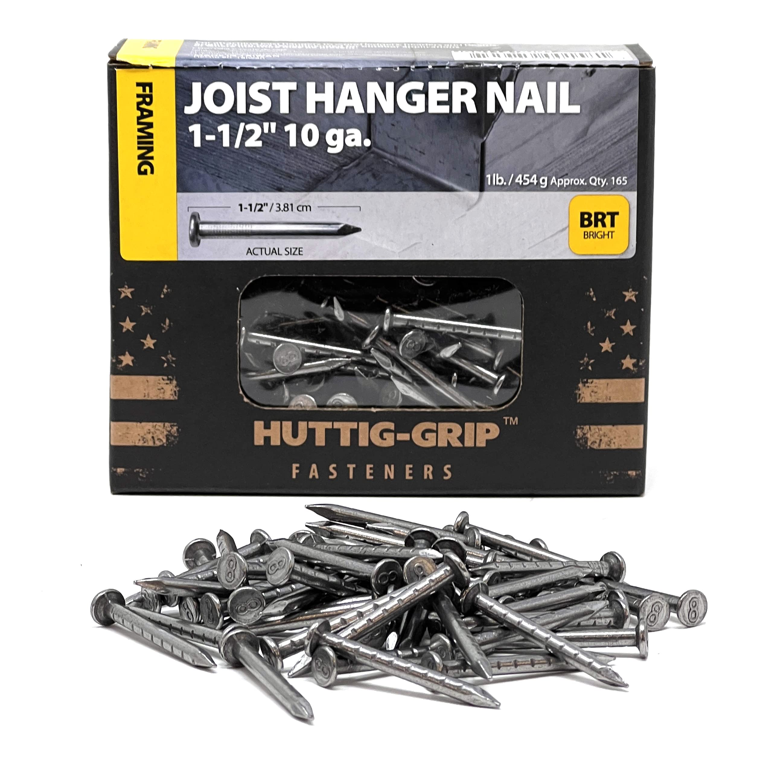 Huttig-Grip 1-1/2 inches Joist Hanger Nail 10 Gauge Bright Finish, 1 lb Pack of 165 Nails