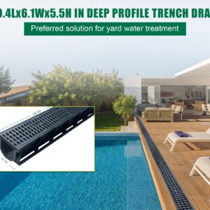 Natotela Deep Profile HDPE Trench Drain-39.4Lx6.1Wx5.5H in. Channel Drain with Grates,6 Pack Total Length 236.22 in, Plastic Trench Drain System for Outdoor,Downspout,Yard Fence,Pool,Sidewalk,Patio