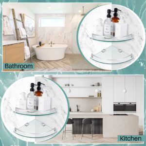 Gejoy 2 Pcs Glass Corner Shelf Glass Shower Shelves Bathroom Glass Shelf Floating Tempered Glass Shelves Wall Mounted Corner Organizer for Storing Bottle Shower Gel Shampoo Brush, 9.25 Inches