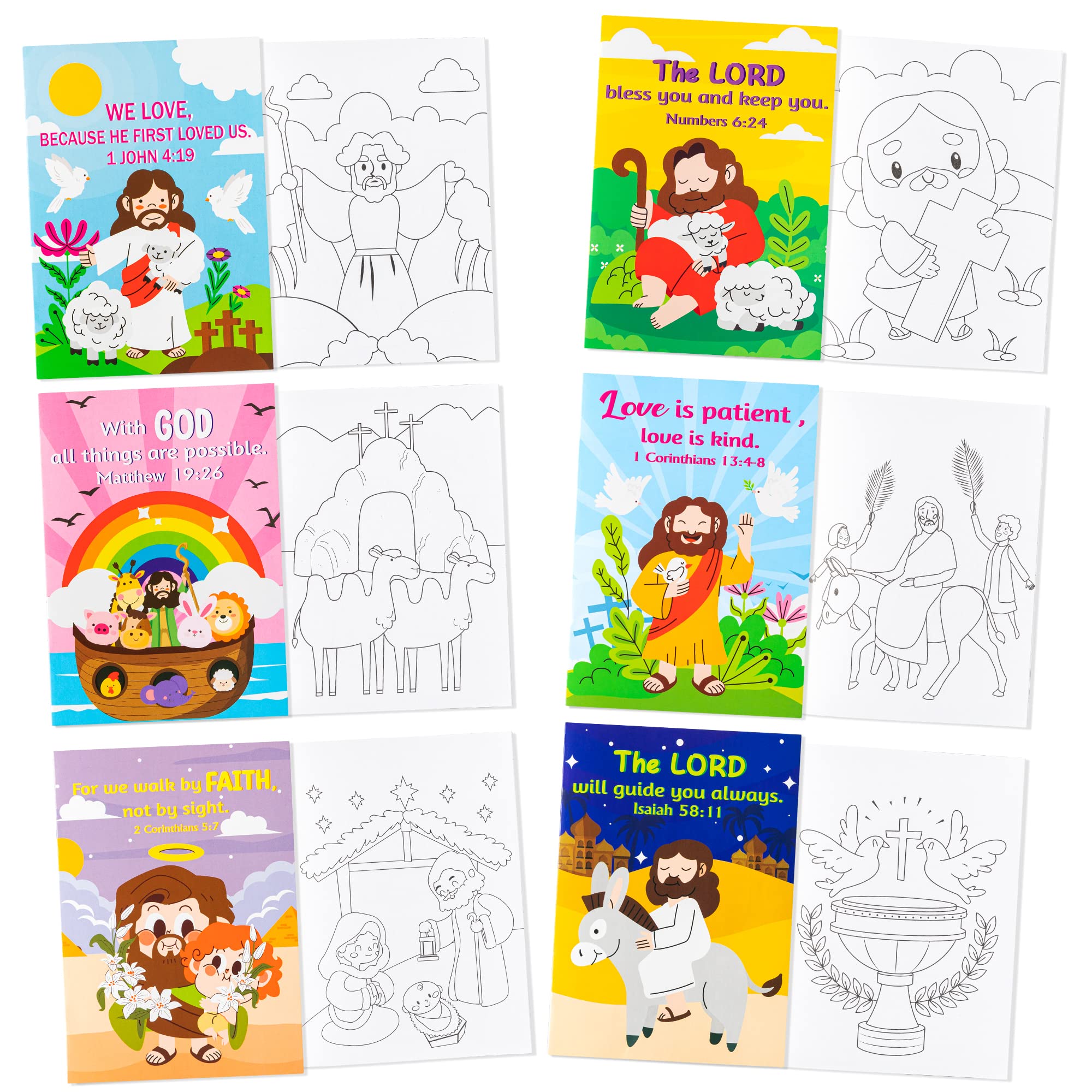 ANGOLIO 24Pcs Christian Religious Coloring Books Bulk for Kids DIY Art Drawing Book for Sunday School Prizes Back to School Classroom Rewards Church Activity Carnival Party Favors, 6 Styles