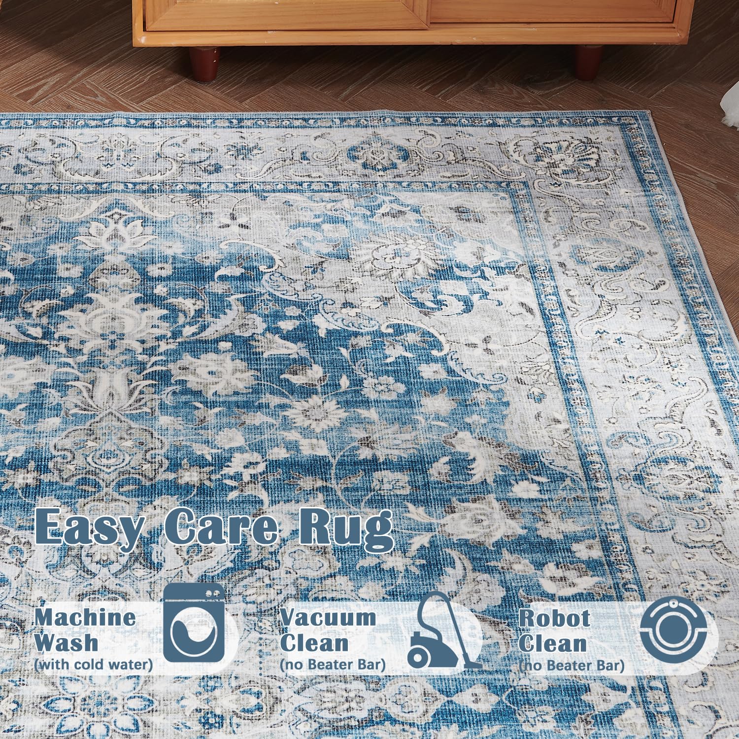 jinchan Runner Rug 2x10 Area Rug Blue Floral Rug Soft Rug Distressed Vintage Retro Rug Indoor Non Slip Carpet Kitchen Living Room Bedroom Dining Room