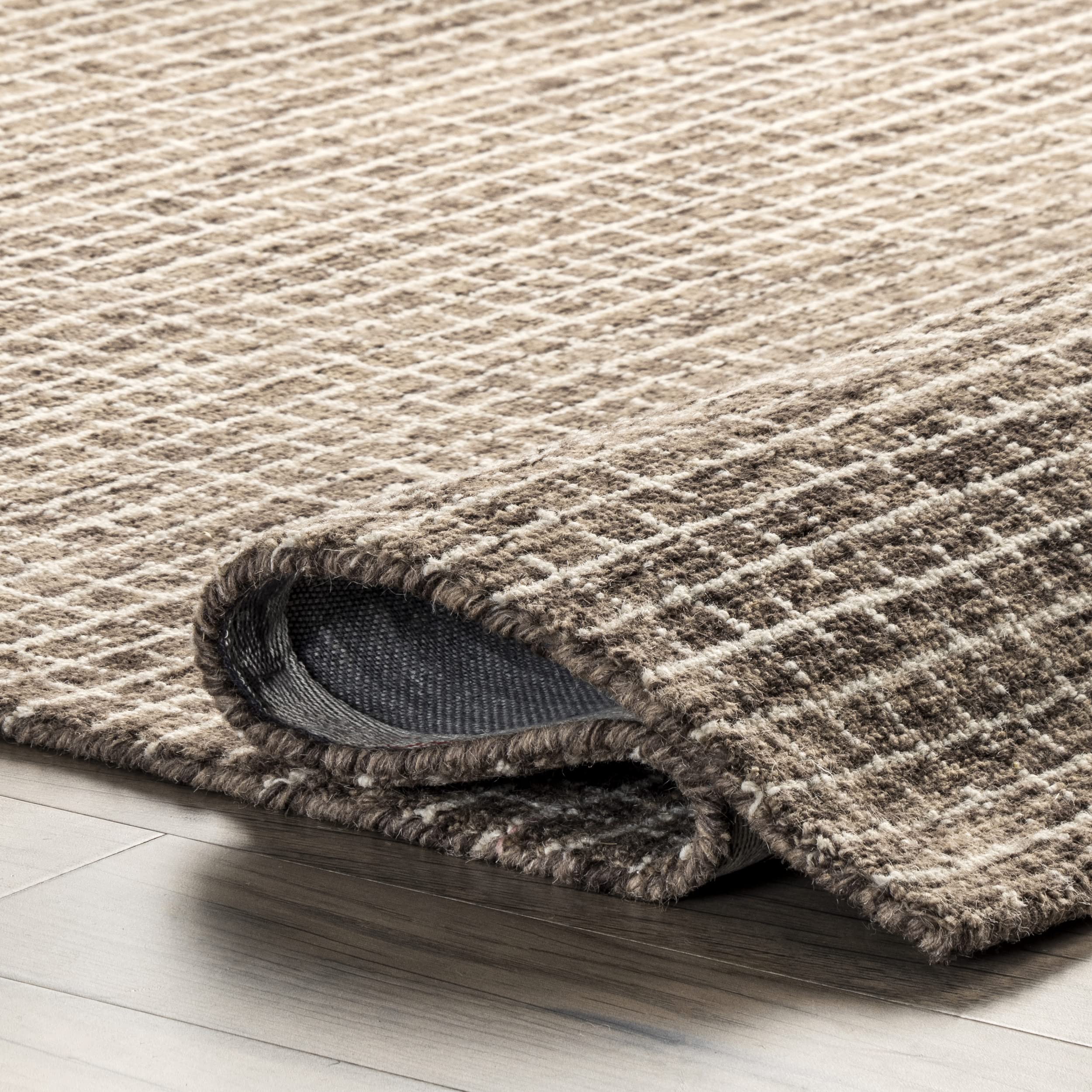 Rugs USA x Arvin Olano Melrose Checked Wool Area Rug - 5x8 Area Rug Farmhouse Brown/Ivory for Living Room Bedroom Dining Room Kitchen