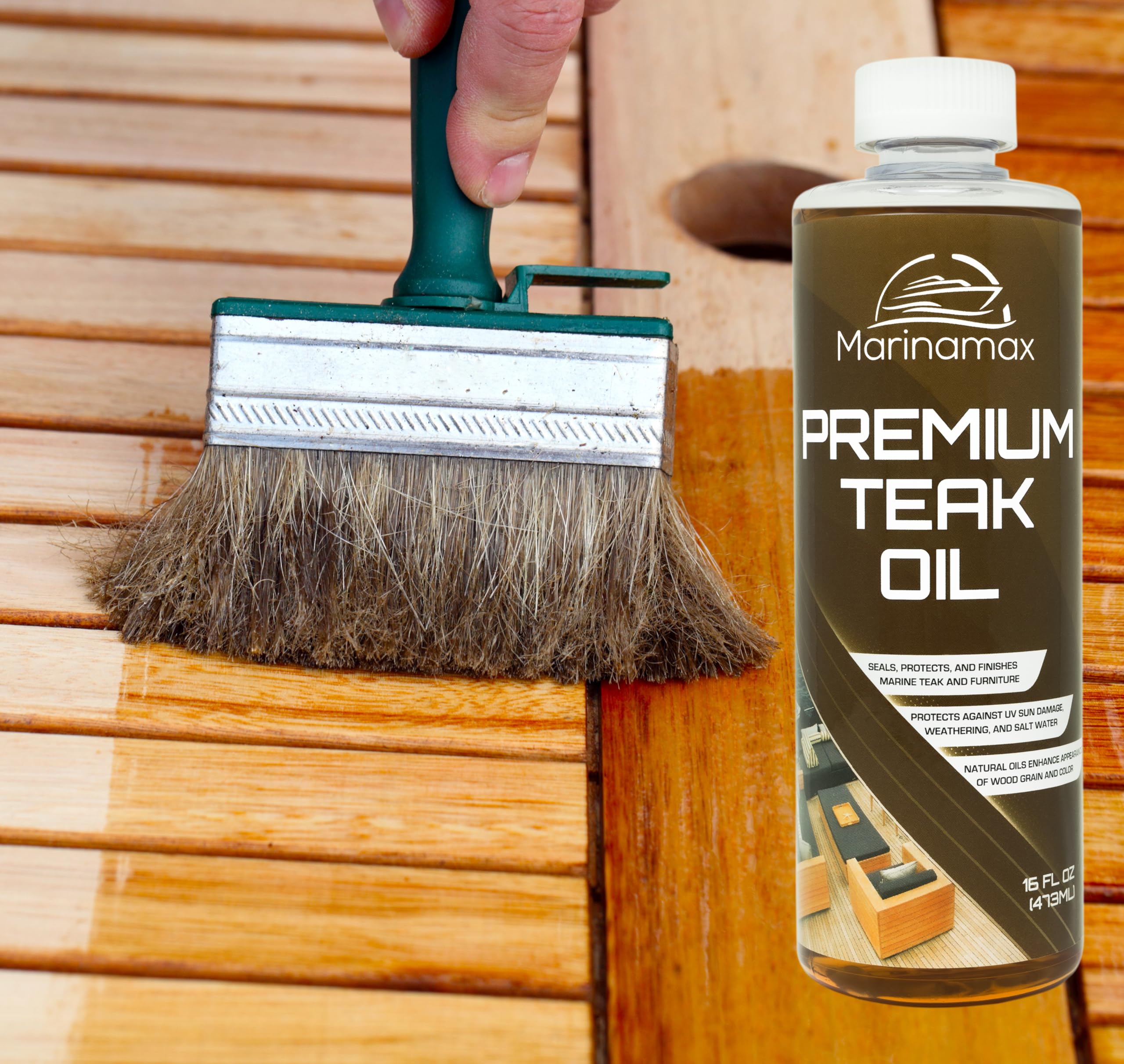 Premium Teak Oil 16 Oz | Wood Oil, Preserver, Stain, Sealer, and Protector | Great for Teak Furniture and Boat and Marine Interior Teak Wood