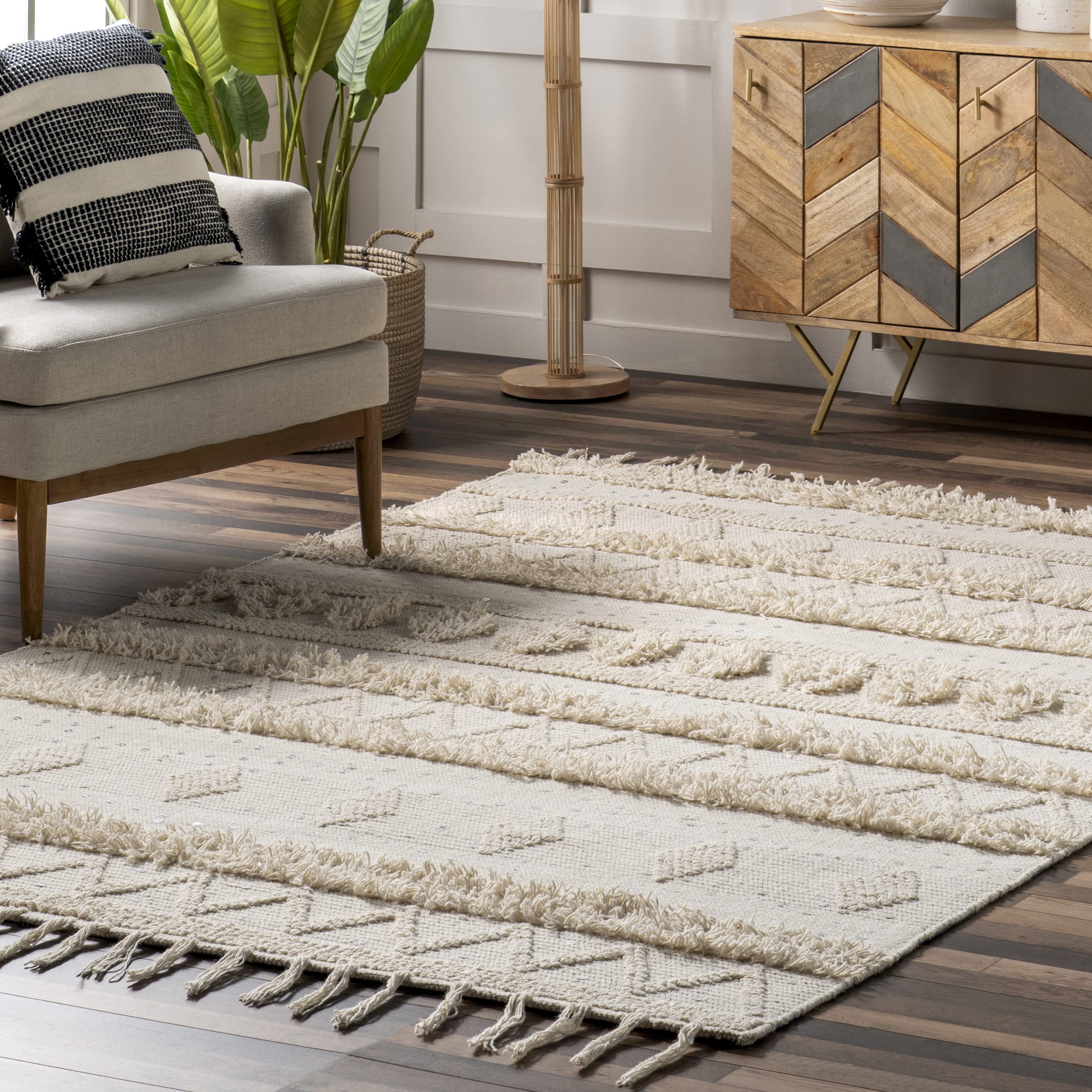 Rugs USA x Arvin Olano Chandy Textured Wool Area Rug, 5x8, Cream