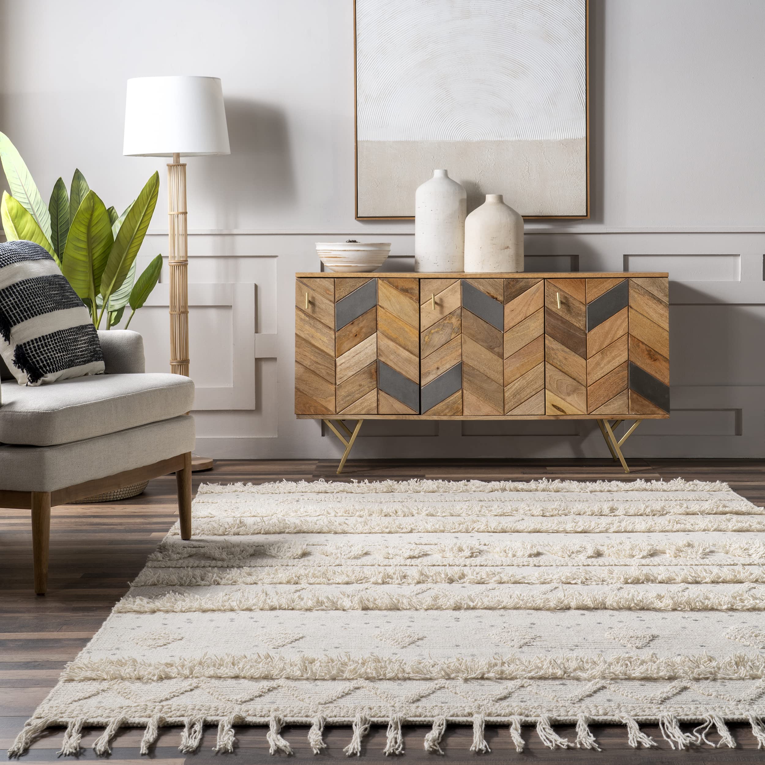 Rugs USA x Arvin Olano Chandy Textured Wool Area Rug, 5x8, Cream