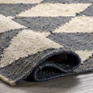 Rugs USA x Arvin Olano Louie Diamond Checkerboard Jute Area Rug, 8x10, Charcoal