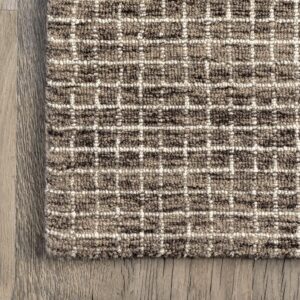 Rugs USA x Arvin Olano Melrose Checked Wool Area Rug - 5x8 Area Rug Farmhouse Brown/Ivory for Living Room Bedroom Dining Room Kitchen