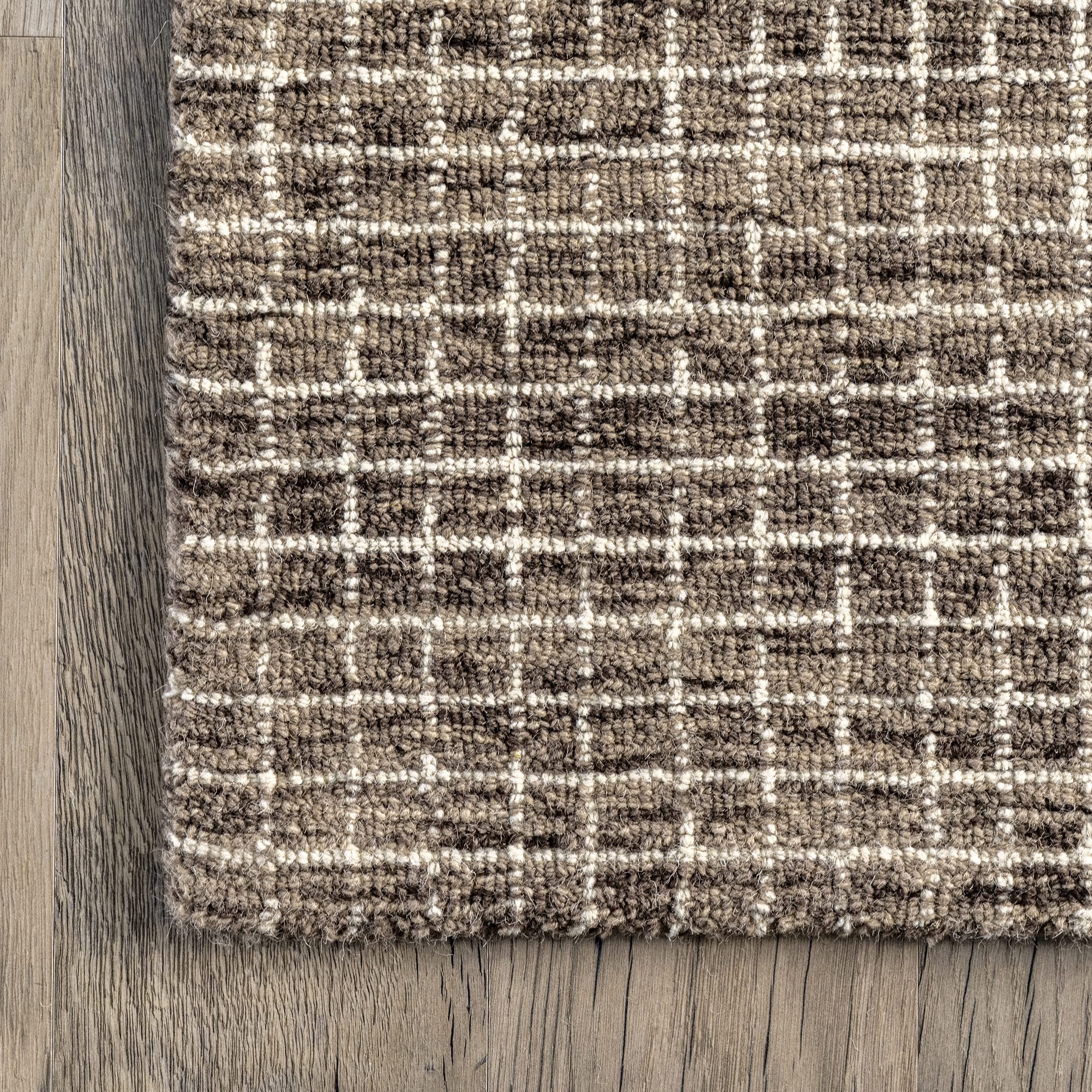 Rugs USA x Arvin Olano Melrose Checked Wool Area Rug - 5x8 Area Rug Farmhouse Brown/Ivory for Living Room Bedroom Dining Room Kitchen