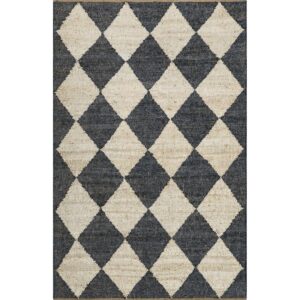 Rugs USA x Arvin Olano Louie Diamond Checkerboard Jute Area Rug, 8x10, Charcoal